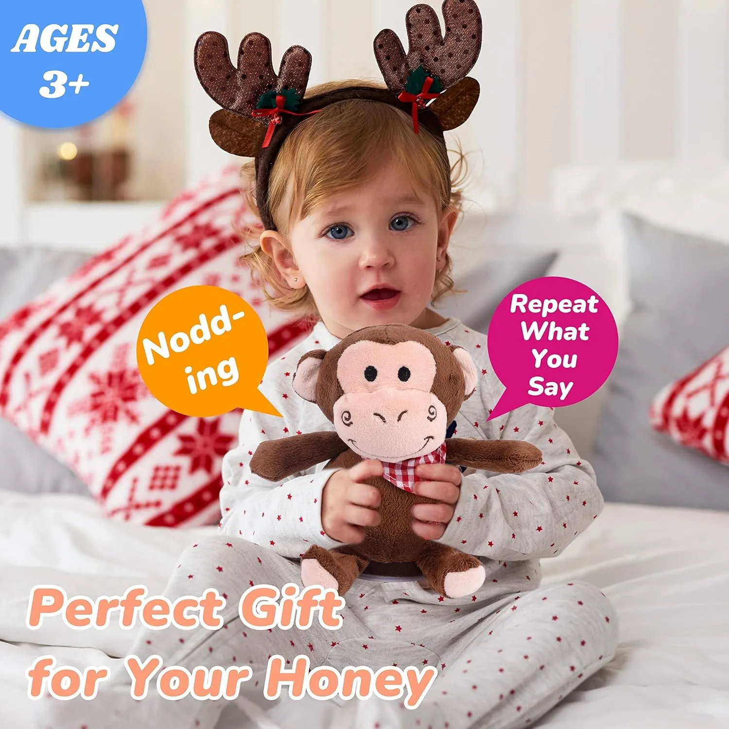 Hopearl Talking Monkey Repeats What You Say Nodding Electric Interactive Animated Toy Speaking Plush Buddy Birthday Festival for Toddlers, 6.5''