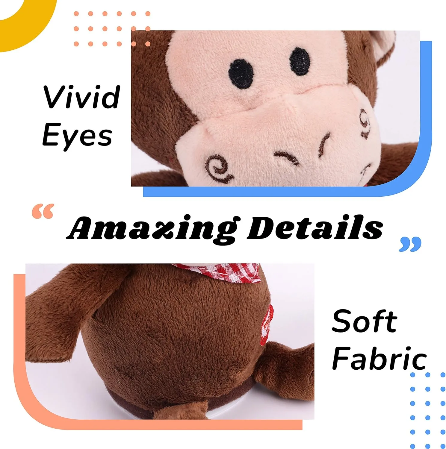 Hopearl Talking Monkey Repeats What You Say Nodding Electric Interactive Animated Toy Speaking Plush Buddy Birthday Festival for Toddlers, 6.5''