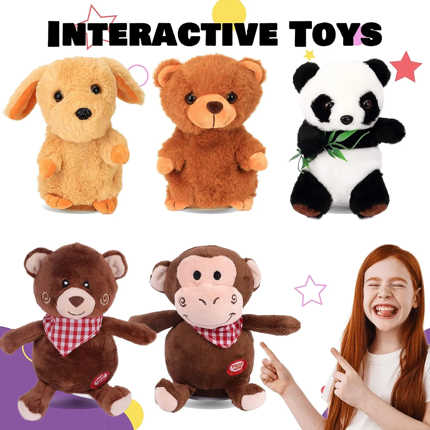 Hopearl Talking Monkey Repeats What You Say Nodding Electric Interactive Animated Toy Speaking Plush Buddy Birthday Festival for Toddlers, 6.5''