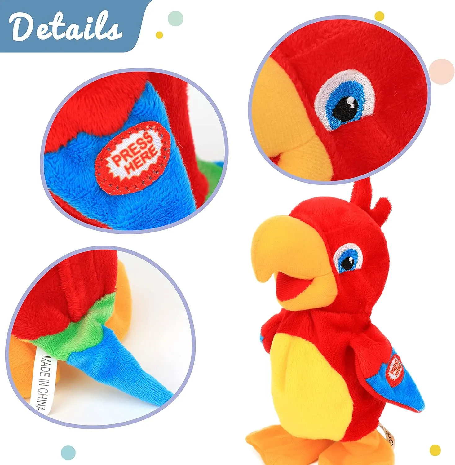 Hopearl Talking Parrot Repeats What You Say Walking Electric Interactive Animated Toy Speaking Plush Buddy Birthday Festival for Toddlers Birthday, 8''