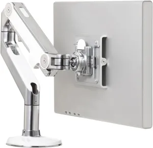 Humanscale M8 Adjustable Articulating Monitor Arm - Two Piece Clamp On Mount with Base - Polished Aluminum with White Trim