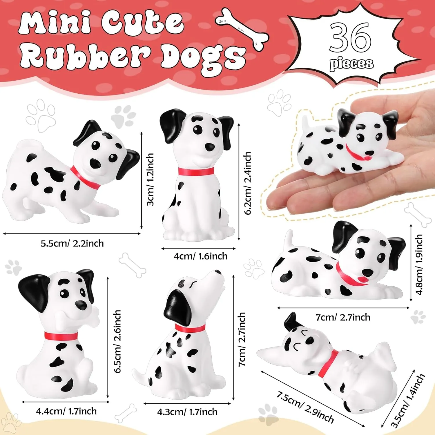 HyDren 24 Pcs Dalmatian Dogs Bulk Mini Dalmatian Figures Rubber Dog Squeaky Cute Floating Toy Swimming Bath Toy Rubber Puppy for Birthday Pet Party Favors Summer Decorations