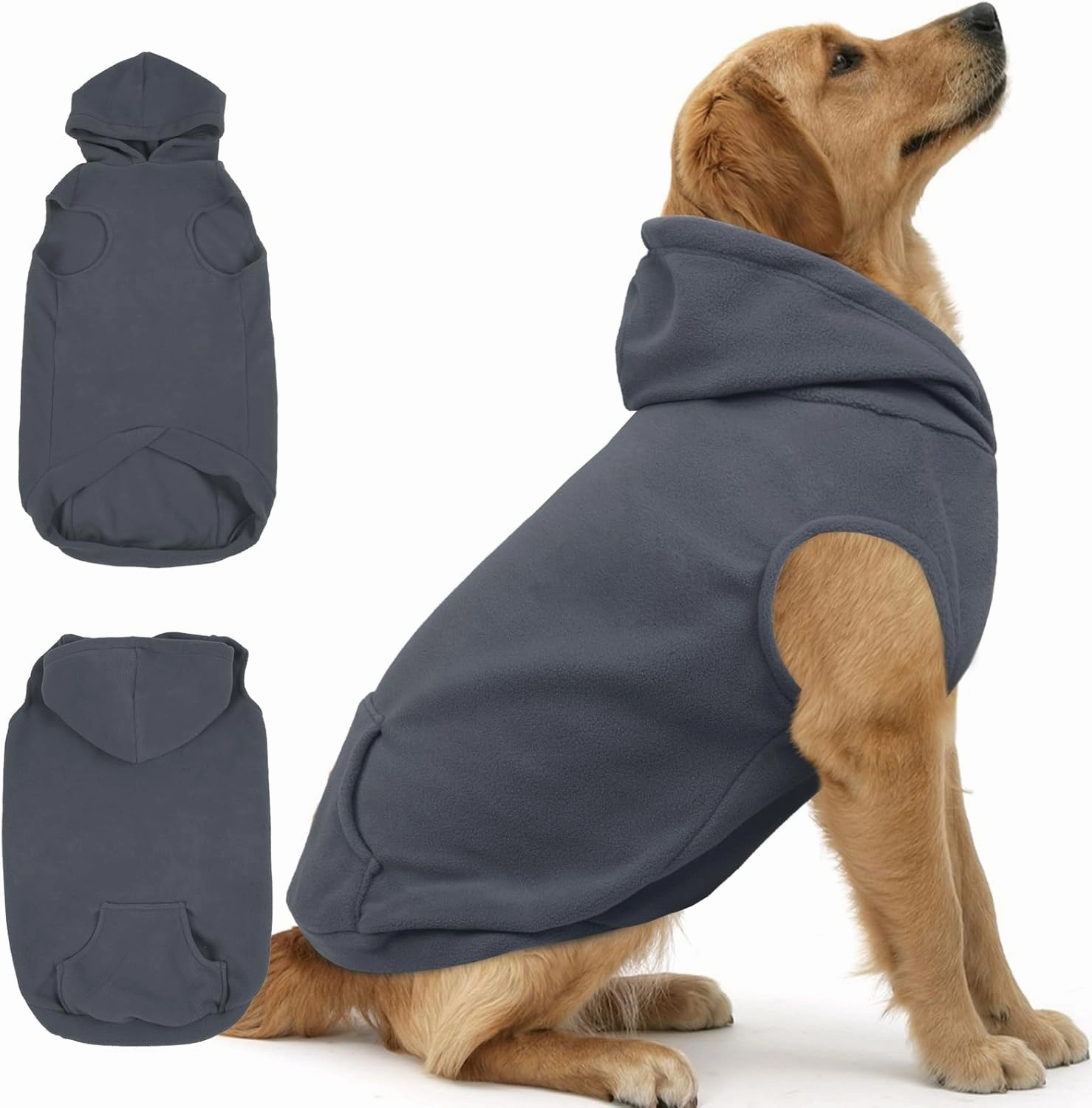 IECO ii Dog Hoodie - Polar Fleece Sweatshirt with Hood. Medium Size, Grey. Perfect for Dogs - Pug, Jack Russell. Unisex - Boy & Girl.