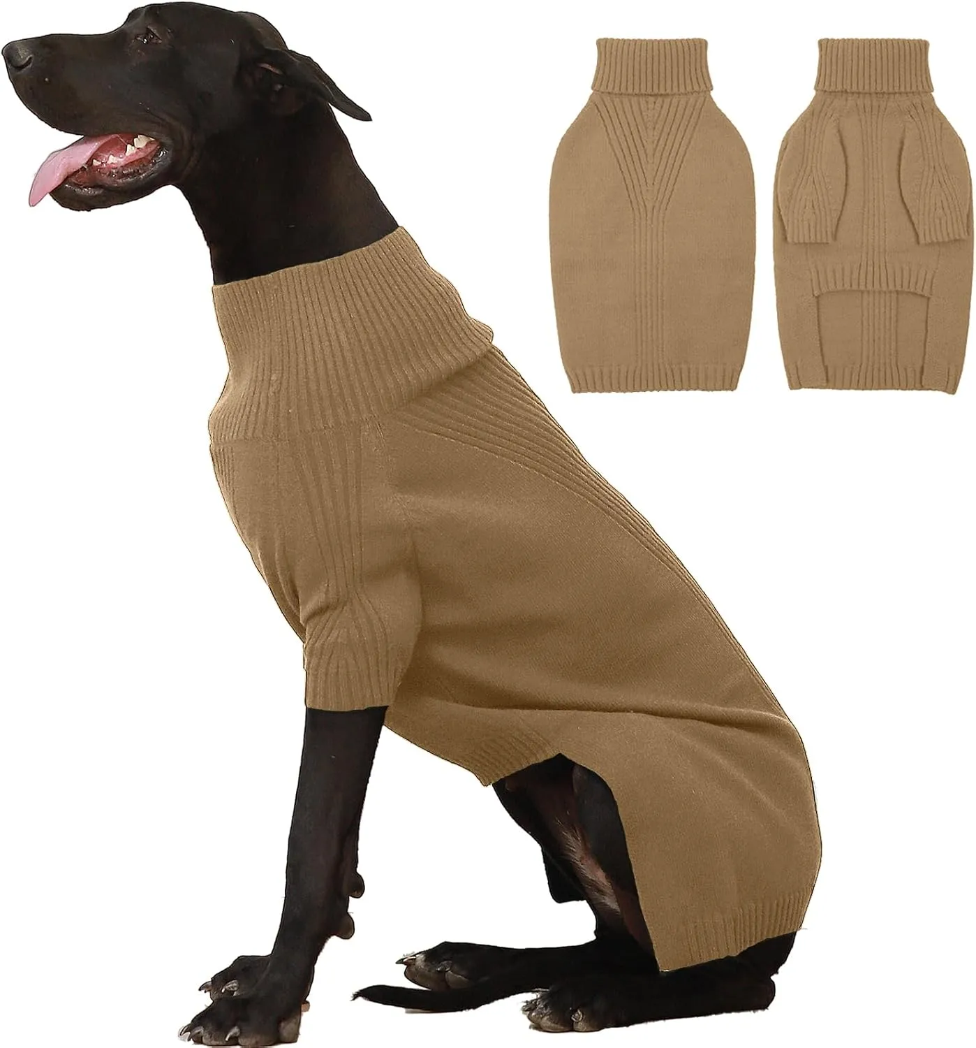IECOii Extra-Large Dog Sweater 4XL,Christmas Dog Sweaters for Extra Large Dogs Girl Boy,Turtleneck Knitted Knitwear for Pet,Easy On Doggie Sweatshirt Dog Sweater for Doberman,Great Dane(Camel,XXXXL)