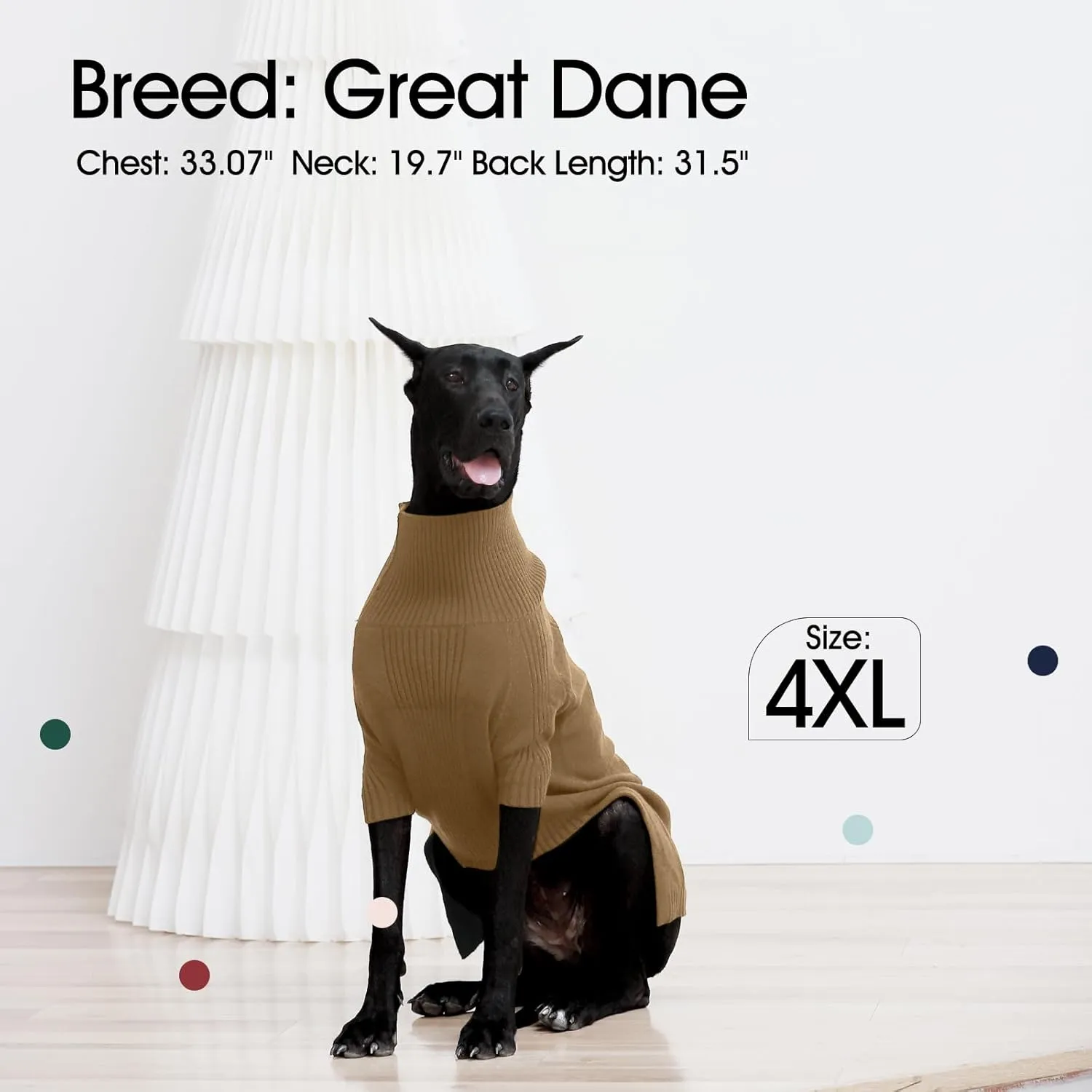 IECOii Extra-Large Dog Sweater 4XL,Christmas Dog Sweaters for Extra Large Dogs Girl Boy,Turtleneck Knitted Knitwear for Pet,Easy On Doggie Sweatshirt Dog Sweater for Doberman,Great Dane(Camel,XXXXL)