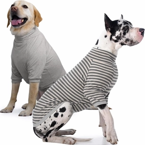 IECOii 2 Packs|4XLarge|High Neck Breathable Dog Pullover Shirt with Sleeve|Quick Dry Daily Wear|Soft Pjs Homewear,Pet Top Underwear|Full Belly Coverage Sweatshirt Great Dane,Grey Stripe Grey
