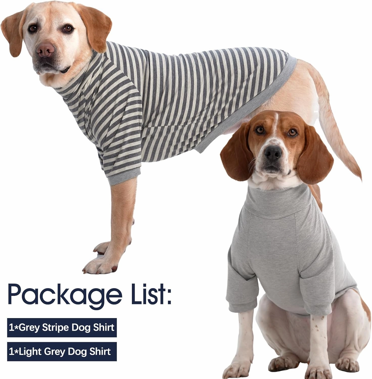 IECOii 2 Packs|4XLarge|High Neck Breathable Dog Pullover Shirt with Sleeve|Quick Dry Daily Wear|Soft Pjs Homewear,Pet Top Underwear|Full Belly Coverage Sweatshirt Great Dane,Grey Stripe Grey