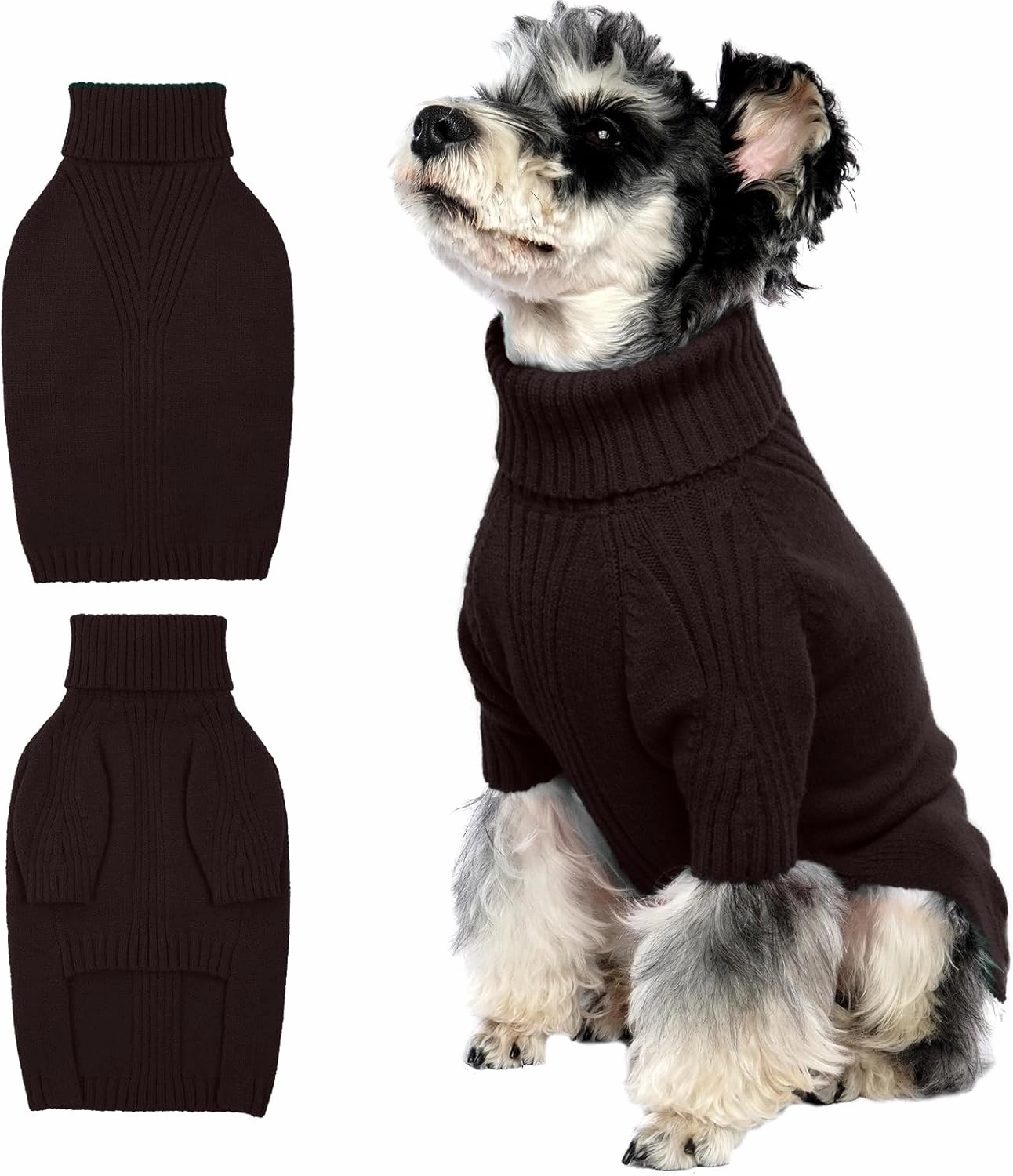 IECOii Dog Sweater,Dog Sweaters for Medium Dogs Girls Boys,Doggie Sweater Christmas,Pet Sweatshirt Knitwear Outfit for Holiday,KnitTurtleneck Warm Clothes for French Bulldog,Boston Terrier(Brown,M)