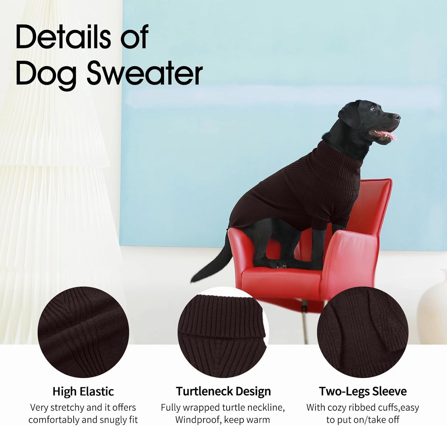 IECOii Dog Sweater,Dog Sweaters for Medium Dogs Girls Boys,Doggie Sweater Christmas,Pet Sweatshirt Knitwear Outfit for Holiday,KnitTurtleneck Warm Clothes for French Bulldog,Boston Terrier(Brown,M)