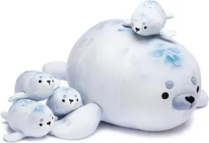 IKASA Mommy Seal Stuffed Animal Mom and Baby Plush Toy, Cute 16" Soft Small Mama Family Set Cuddly Toys with Little Mini Babies,Gifts for Kids