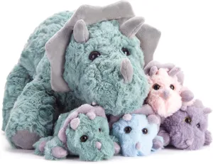 IKASA Triceratops Dinosaur Stuffed Animal Mom and Baby Plush, Cute 18" Soft Mama Family Set Huggable Cuddly Toy with Mini Little Babies,Gifts for Kids