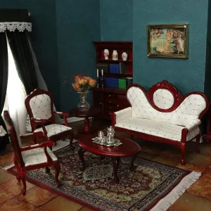 iLAND Victorian Dollhouse Furniture Set, Doll House Furniture and Accessories, Miniature Dollhouse Sofa with 1/12 Scale Accessories 8pcs, Mothers Gift, Wife Gift, Bookshelf Décor