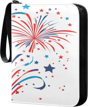 Independence Day Fireworks Card Binder 4 Pocket Collectible Trading Card Albums with 50 Sleeves Double Side PU Waterproof 3 Ring for Sports & Game Cards