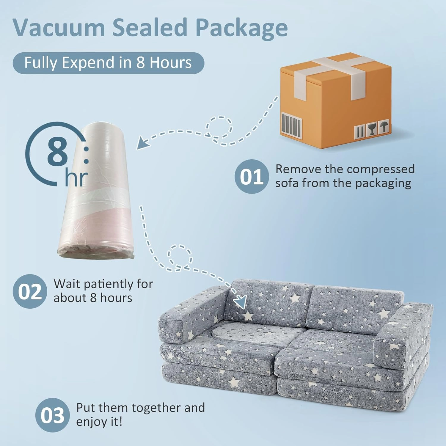 INFANS Modular Kids Play Couch, 10PCS Toddler Creative Sectional Fort Building Sofa for Playroom, Bedroom, Children Convertible Soft Foam Furniture Playset Floor Cushion Boys Girls (Grey-Fluorescent)