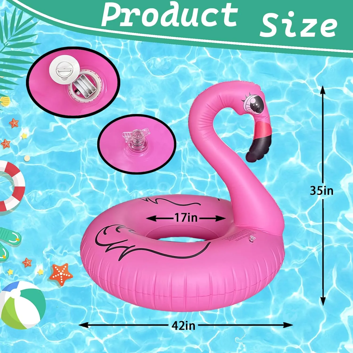 Inflatable Flamingos Pool Float with Colorful Lights, LED Color Changing Flamingos Swim Giant Tube Rings, 42'' Large Pool Beach Floaties Floaty Funny Summer Pool Float for Adults