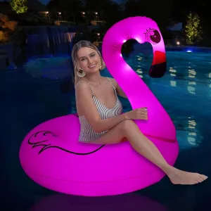 Inflatable Flamingos Pool Float with Colorful Lights, LED Color Changing Flamingos Swim Giant Tube Rings, 42'' Large Pool Beach Floaties Floaty Funny Summer Pool Float for Adults