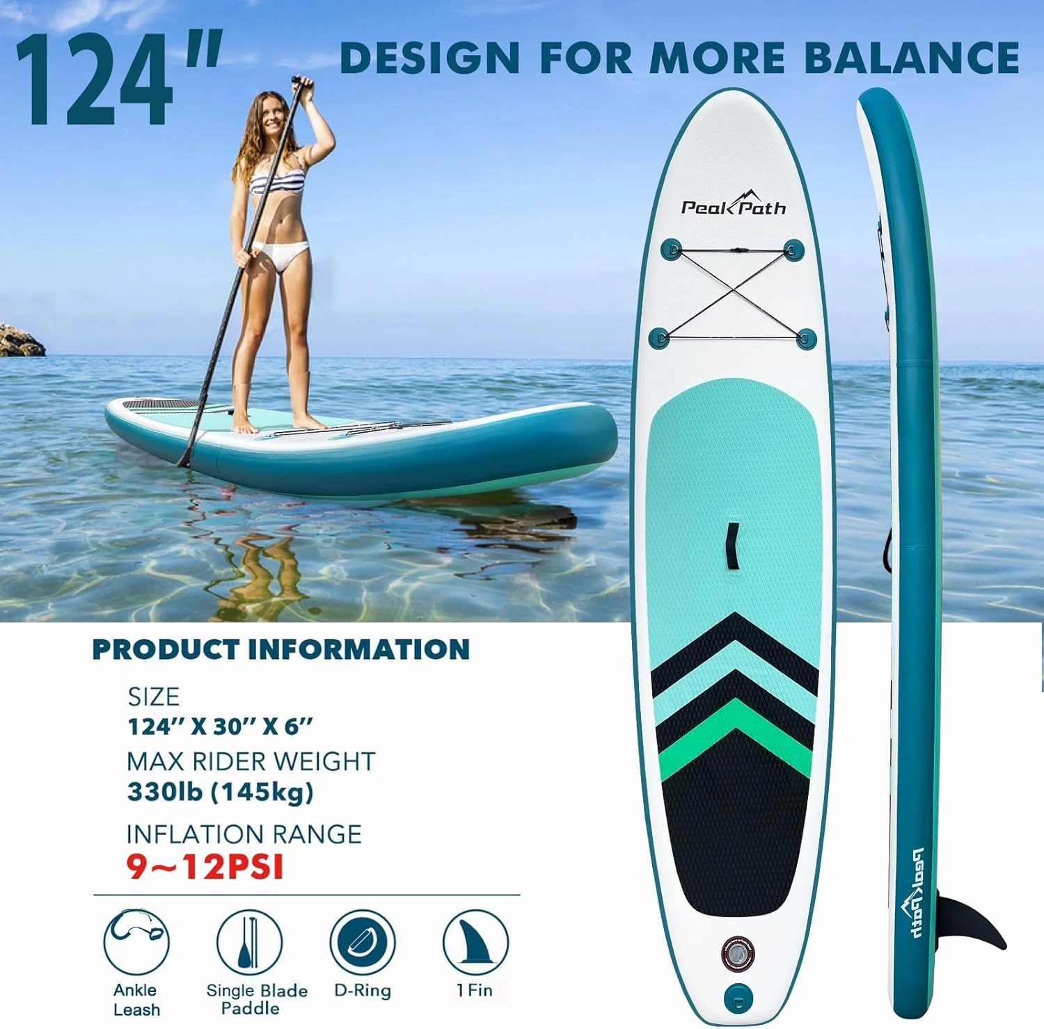 Inflatable Stand Up Paddle Board (6’’ Thick) with Premium SUP Accessories&Bag,Bottom Fin for Paddling,Surf Control,Non-Slip Deck,Leash,Paddle and Two-Way Hand Pump|Youth&Adult Standing Boat