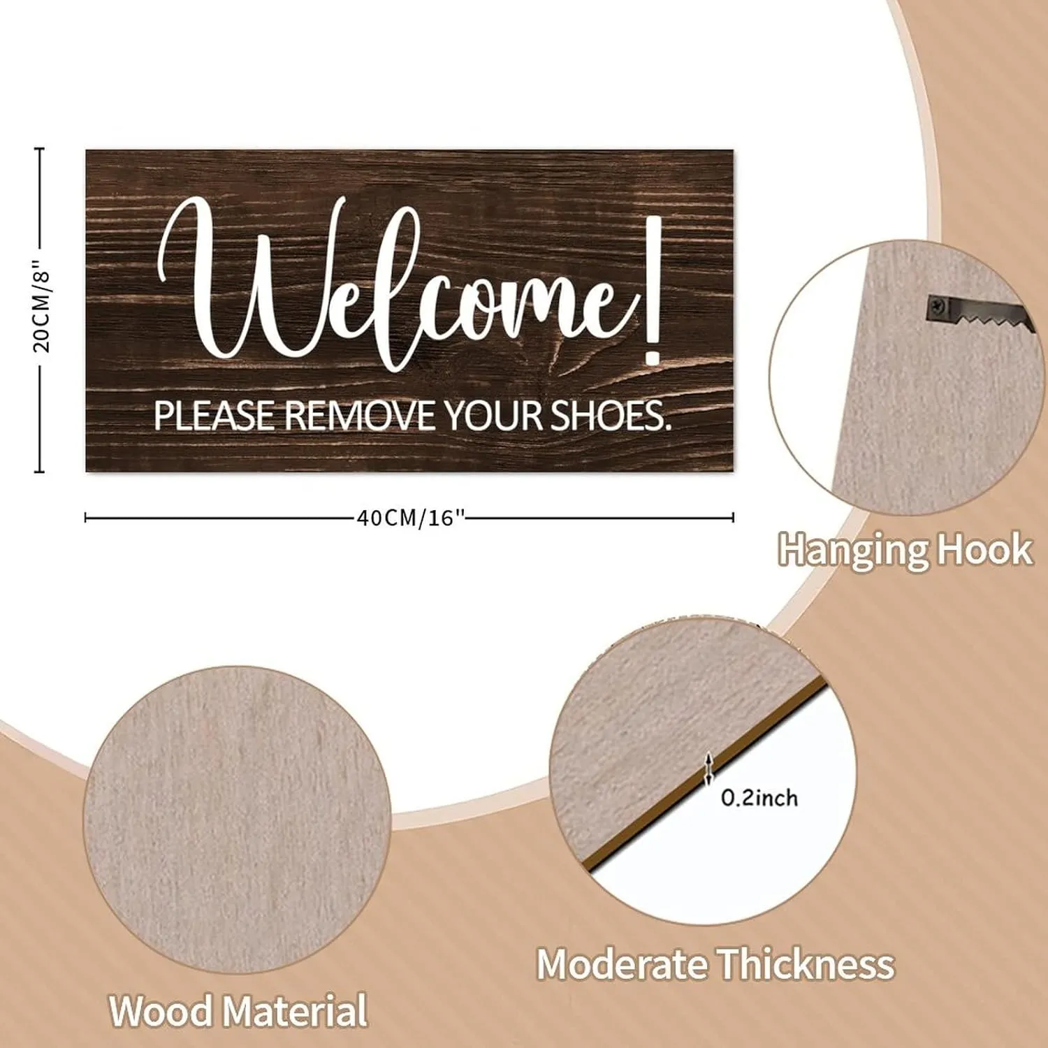 Inspirational Wooden Sign Welcome Remove Your Shoes Rustic Wood Pallet Sign Vintage Wood Board Retro Wood Board with Hook Antique Home Sign for Yard Beach House