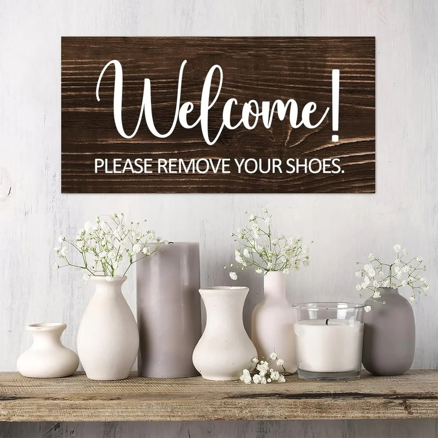 Inspirational Wooden Sign Welcome Remove Your Shoes Rustic Wood Pallet Sign Vintage Wood Board Retro Wood Board with Hook Antique Home Sign for Yard Beach House