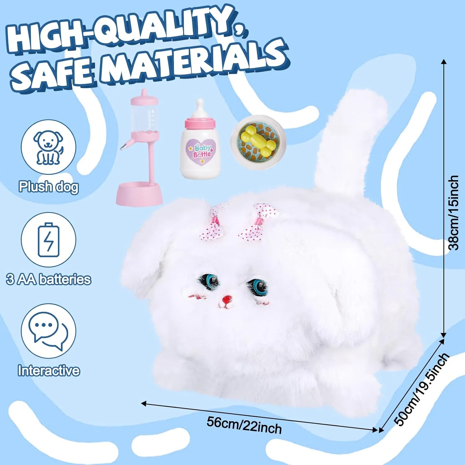 Interactive Dog Toys for Kids 3-7, Plush Toy Dogs That Barks, Blink and Talk, Children's Toy Puppy with Pet Waterer, Milk Bottle and Pet Bowl, Creative for Boys and Girls