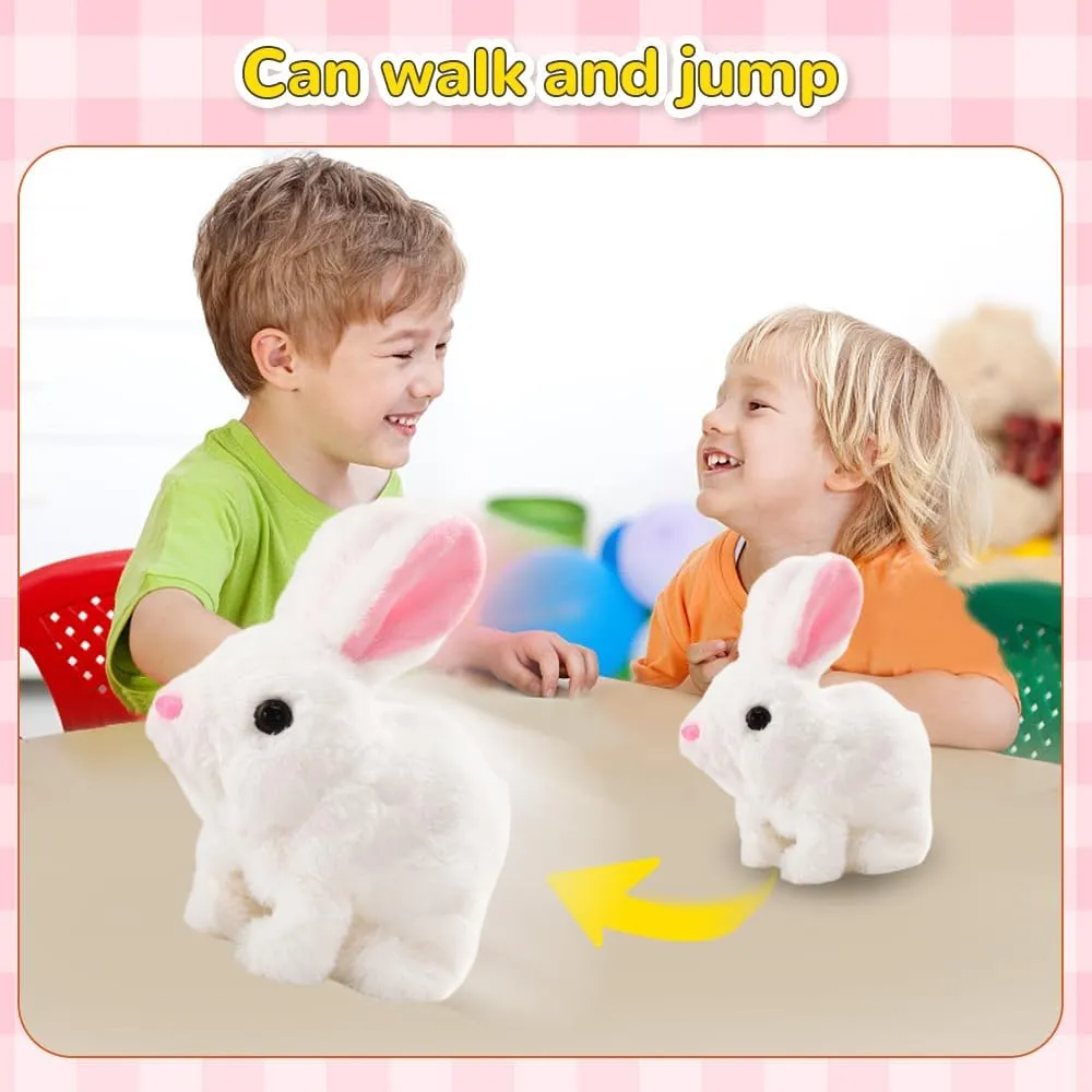 Interactive Easter Bunny Toy, 2025 New My Realistic Bunny Toy, Easter Basket Stuffers Animal, Can Walk and Talk Shaking Ears Hopping Realistic Bunnies Plush Easter Gifts (Grey)