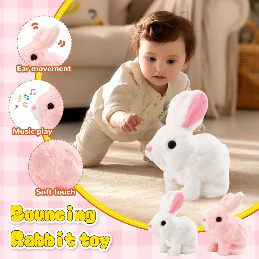 Interactive Easter Bunny Toy, 2025 New My Realistic Bunny Toy, Easter Basket Stuffers Animal, Can Walk and Talk Shaking Ears Hopping Realistic Bunnies Plush Easter Gifts (Grey)