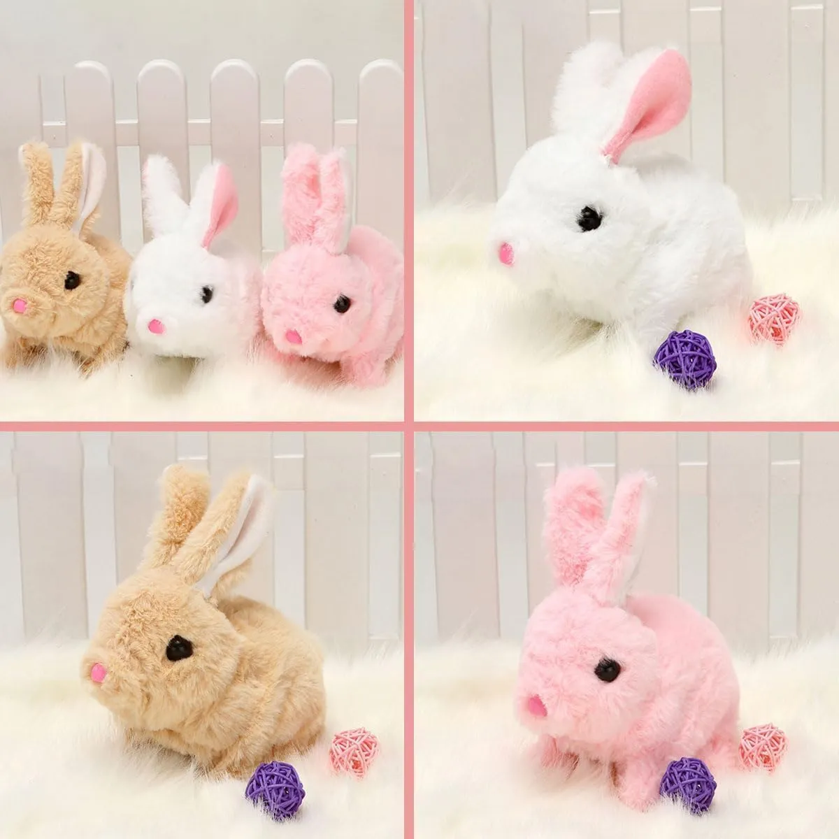 Interactive Rabbit Toys Plush Stuffed, 7 inch Walking Bunny Toy with Sounds and Movements, Easter Plush Stuffed Bunny Toy Walking Rabbit Educational Toys for Kids (3Pcs)