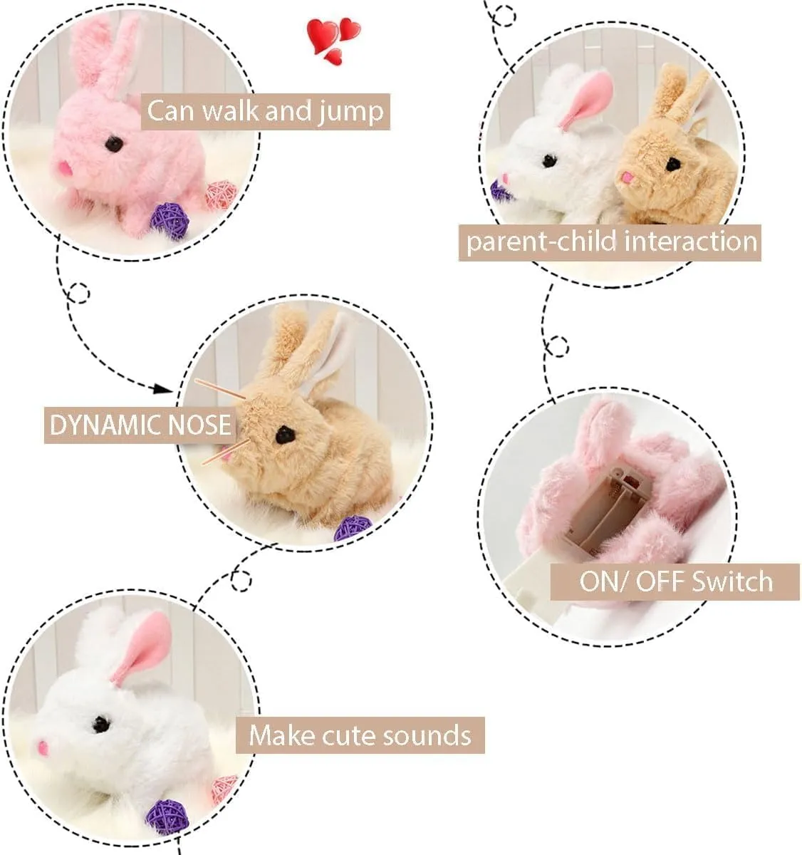 Interactive Rabbit Toys Plush Stuffed, 7 inch Walking Bunny Toy with Sounds and Movements, Easter Plush Stuffed Bunny Toy Walking Rabbit Educational Toys for Kids (3Pcs)