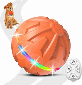 Interactive Dog Toy - Ultra Ball With Remote Control LED Light, Active Rolling Ball for Medium Large Dogs, Automatic Moving, Durable Rubber Peppy Pet Toy for Boredom, 3.2-in Orange