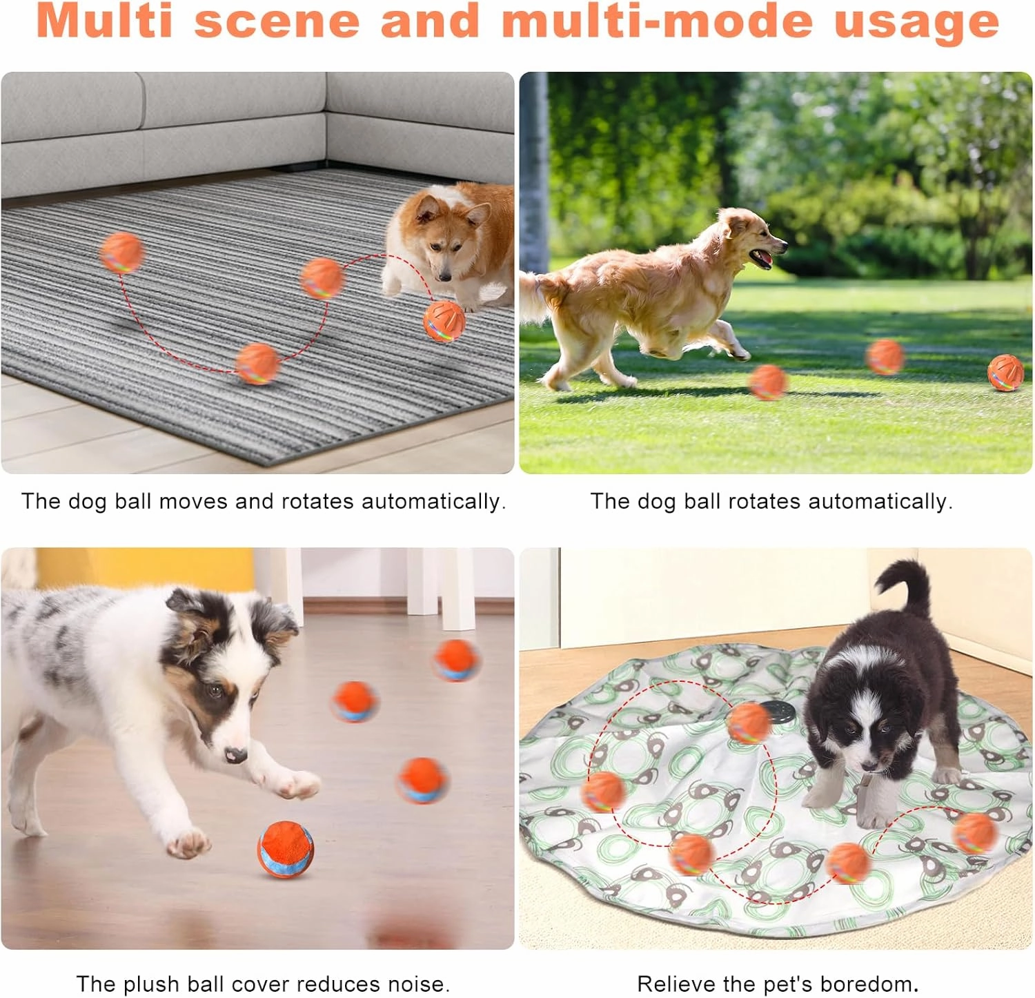 Interactive Dog Toy - Ultra Ball With Remote Control LED Light, Active Rolling Ball for Medium Large Dogs, Automatic Moving, Durable Rubber Peppy Pet Toy for Boredom, 3.2-in Orange