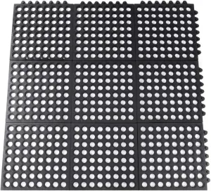 Interlocking Rubber Mats for Floor Anti Fatigue Kitchen Mats 9 Pack 11.8" x 11.8" Modular Rubber Interlocking Floor Tiles, Pool Balcony Patio Yard Pet Area Use Restaurant Rubber Bar Floor Mat Black