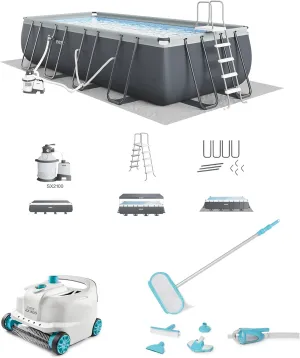 Intex Rectangular Ultra XTR Frame Swimming Pool w/Pump, Cleaner Robot Vacuum w/ 21 Ft Hose and Above Ground Pool Maintenance Kit for 800 GPH