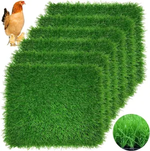 Irieiply 6 Pack 12"x12"x1.2" Chicken Nesting Pads for Laying Eggs, Washable Artificial Spring Grass Carpet Synthetic Turf Mat Nest Box Bedding for Chicken Coop