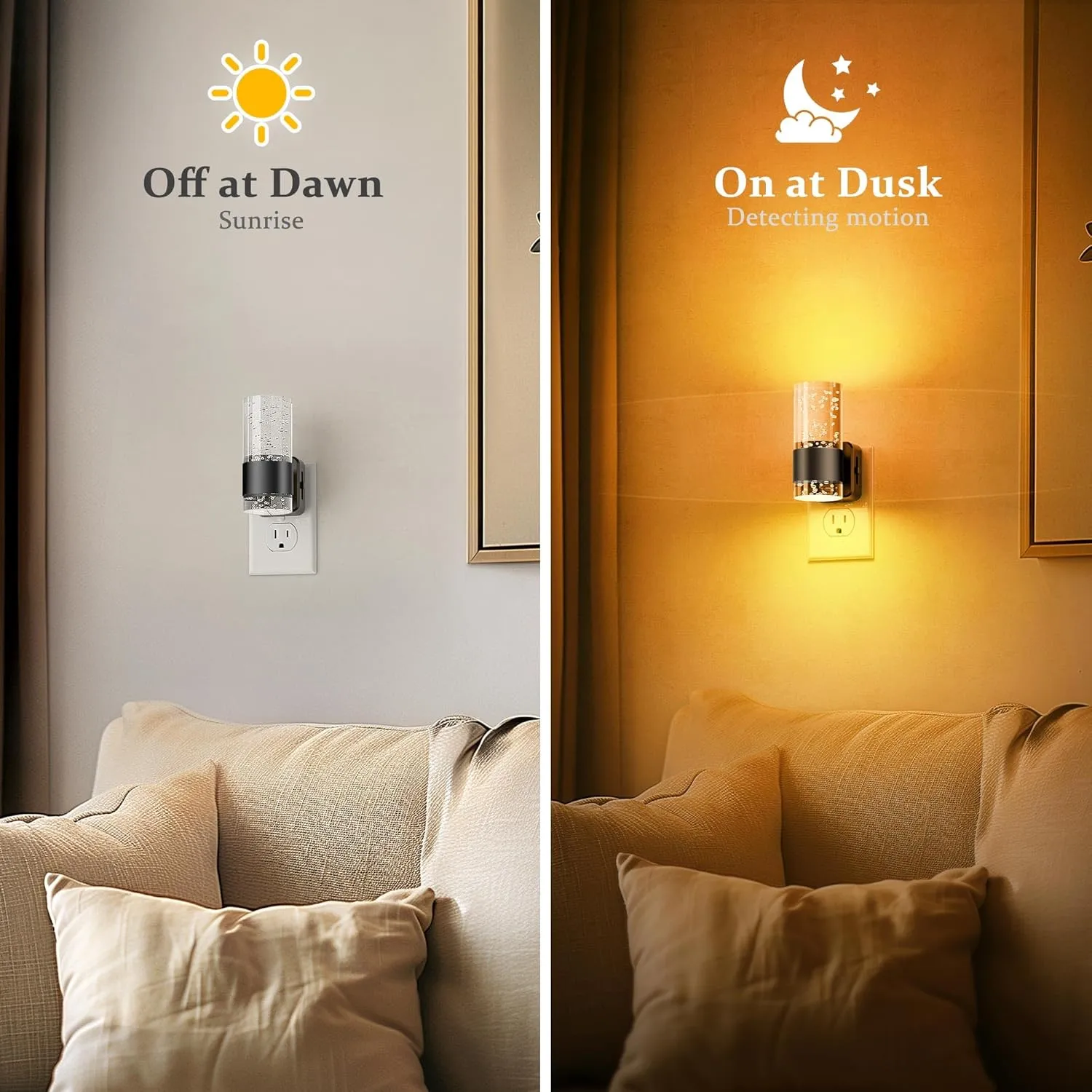 JandCase Night Light, Automatic Night Lights Plug into Wall, 2 Pack Dimmable LED Night Light with Adjustable Brightness, Night Lights Plug in with Auto Light Sensor, Amber for Bathroom Hallway Decor