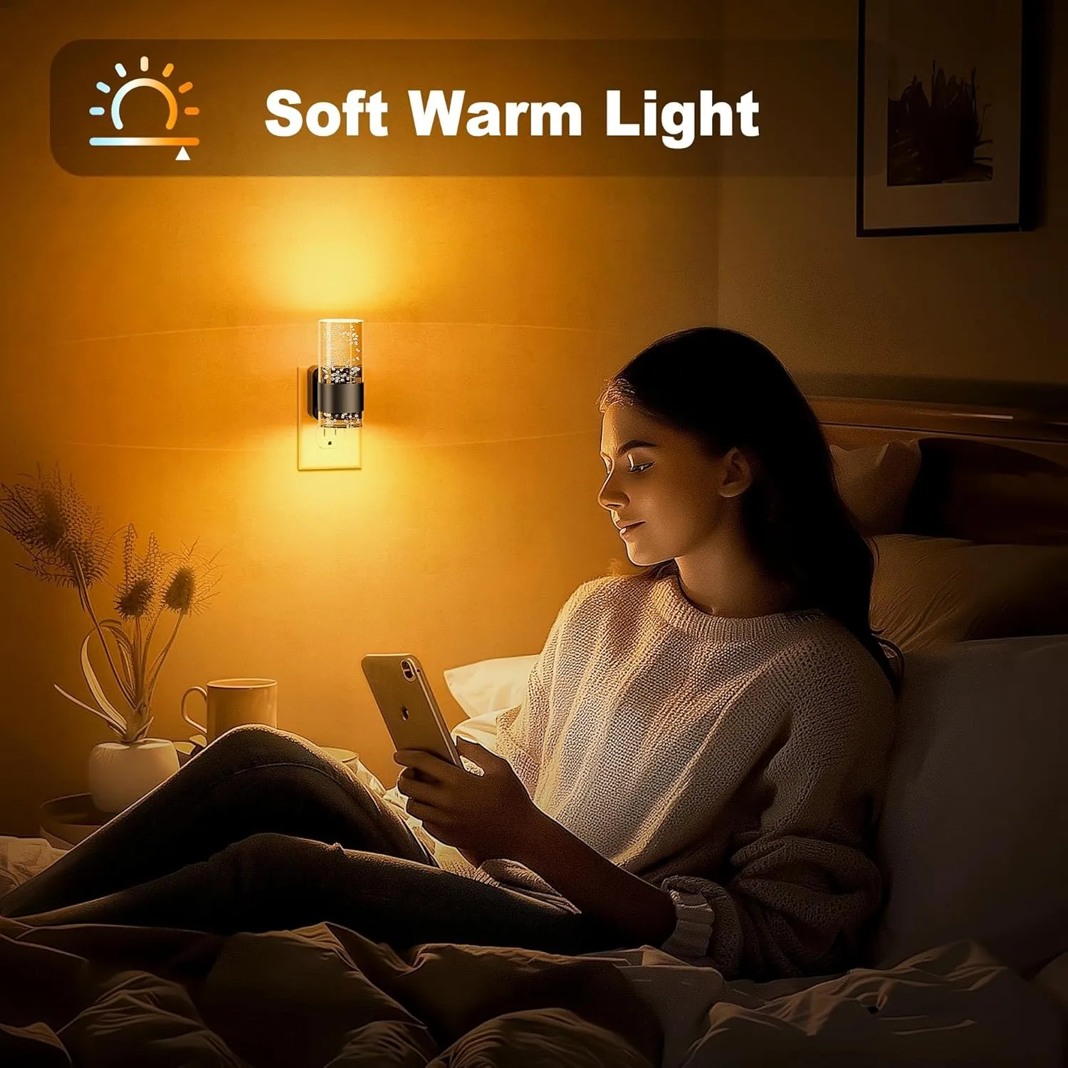 JandCase Night Light, Automatic Night Lights Plug into Wall, 2 Pack Dimmable LED Night Light with Adjustable Brightness, Night Lights Plug in with Auto Light Sensor, Amber for Bathroom Hallway Decor