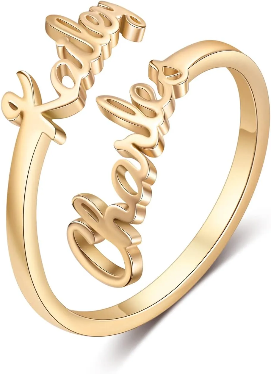 JewelOra Personalized Name Ring for Women, Custom Engraving 2 Names Wedding Ring for Her, Personalized Promise Ring Jewelry Gift for Couples, Wife, Mother