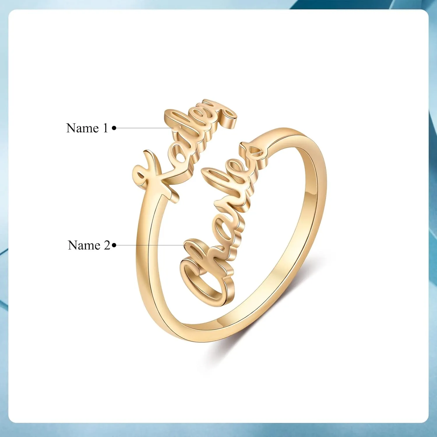 JewelOra Personalized Name Ring for Women, Custom Engraving 2 Names Wedding Ring for Her, Personalized Promise Ring Jewelry Gift for Couples, Wife, Mother
