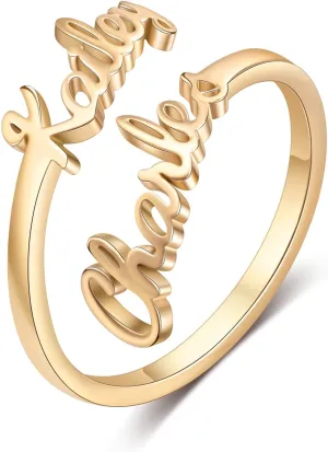 JewelOra Personalized Name Ring for Women, Custom Engraving 2 Names Wedding Ring for Her, Personalized Promise Ring Jewelry Gift for Couples, Wife, Mother
