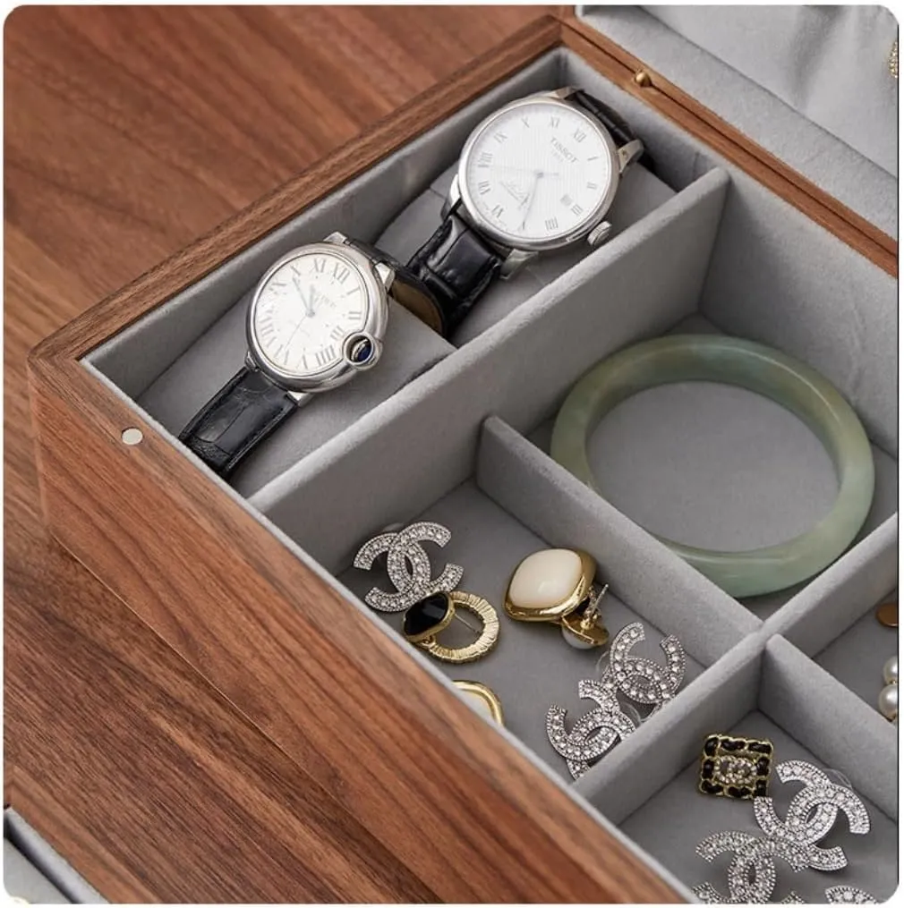 Jewelry Storage Box Simple Light Luxury Necklace Watch Black Walnut Wood Jewelry Box Solid Wood Jewelry Anti-oxidation Storage Box Girls' Christmas Gift(White)