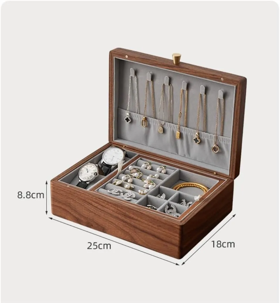 Jewelry Storage Box Simple Light Luxury Necklace Watch Black Walnut Wood Jewelry Box Solid Wood Jewelry Anti-oxidation Storage Box Girls' Christmas Gift(White)