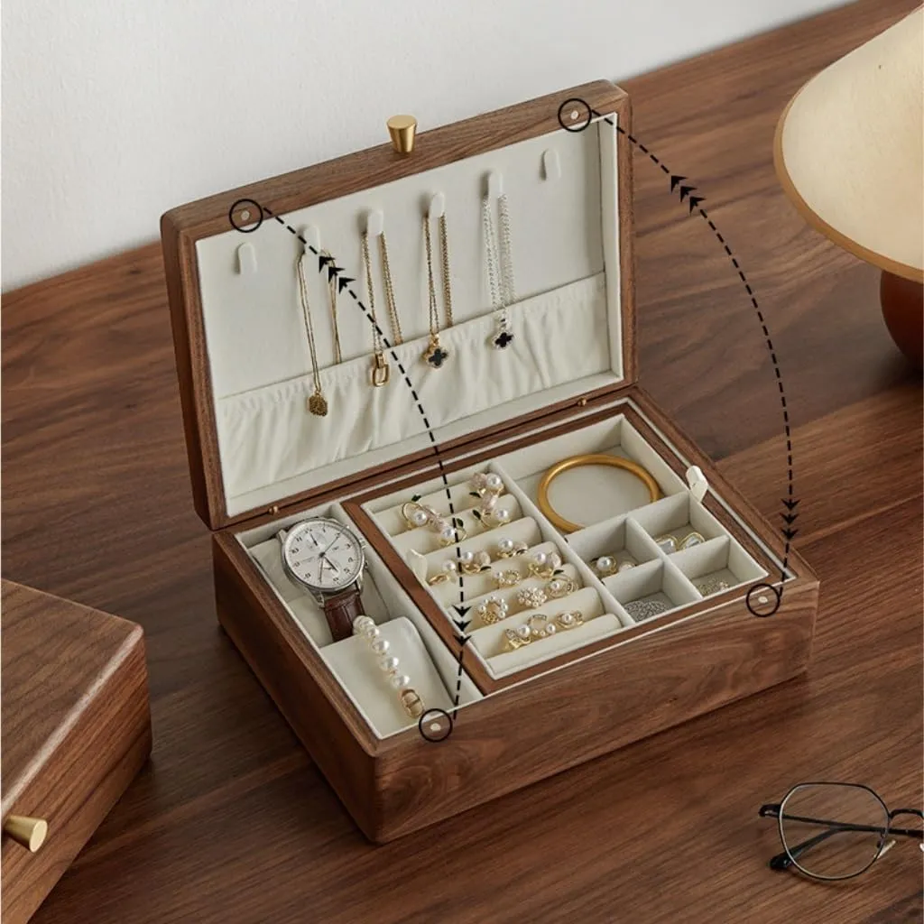 Jewelry Storage Box Simple Light Luxury Necklace Watch Black Walnut Wood Jewelry Box Solid Wood Jewelry Anti-oxidation Storage Box Girls' Christmas Gift(White)