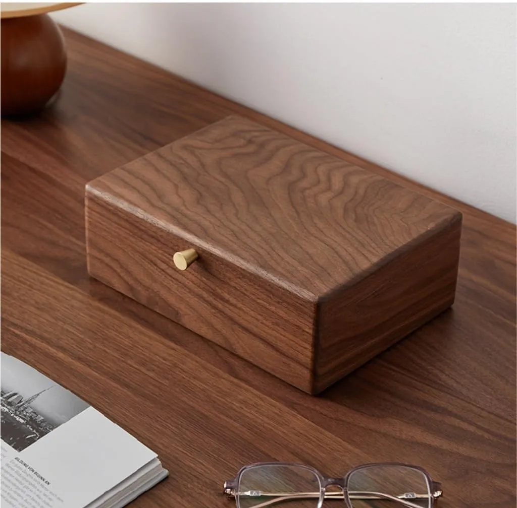 Jewelry Storage Box Simple Light Luxury Necklace Watch Black Walnut Wood Jewelry Box Solid Wood Jewelry Anti-oxidation Storage Box Girls' Christmas Gift(White)