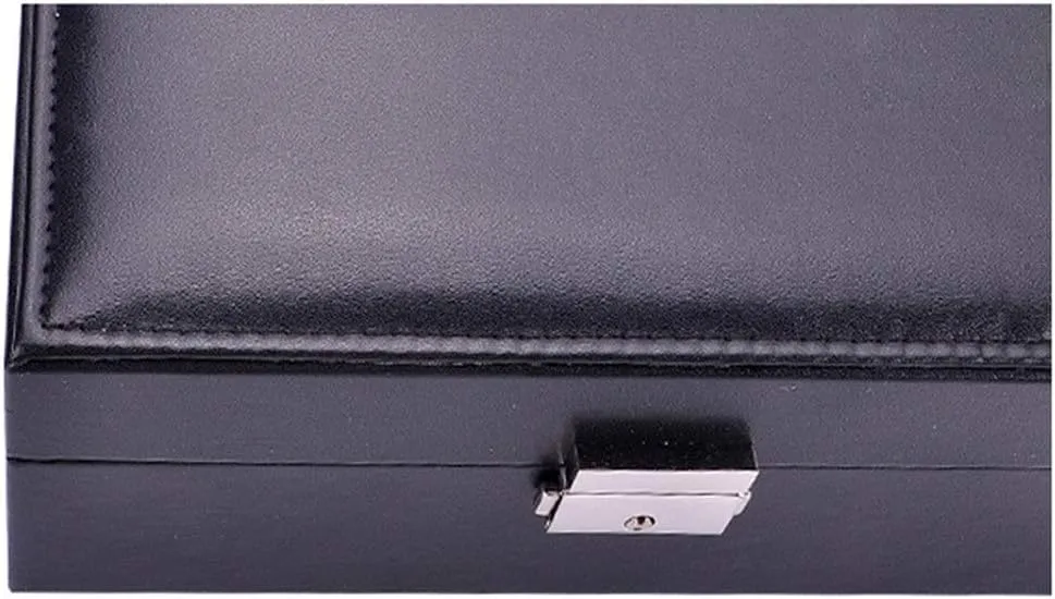 Jewelry Storage Case Jewelry Box Double Storage Jewelry Box Watch Storage Solid Wood Paste Belt Lock Simple Jewelry Ring Holder(Black)