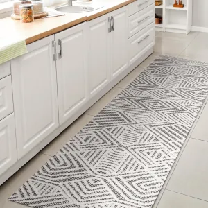 JONATHAN Y SBH103A-28 Jordan High-Low Pile Art Deco Geometric Indoor Outdoor Runner Rug Bohemian Contemporary Easy Cleaning Bedroom Kitchen Backyard Patio Porch Non Shedding, 2 ft x 8 ft, White/Black