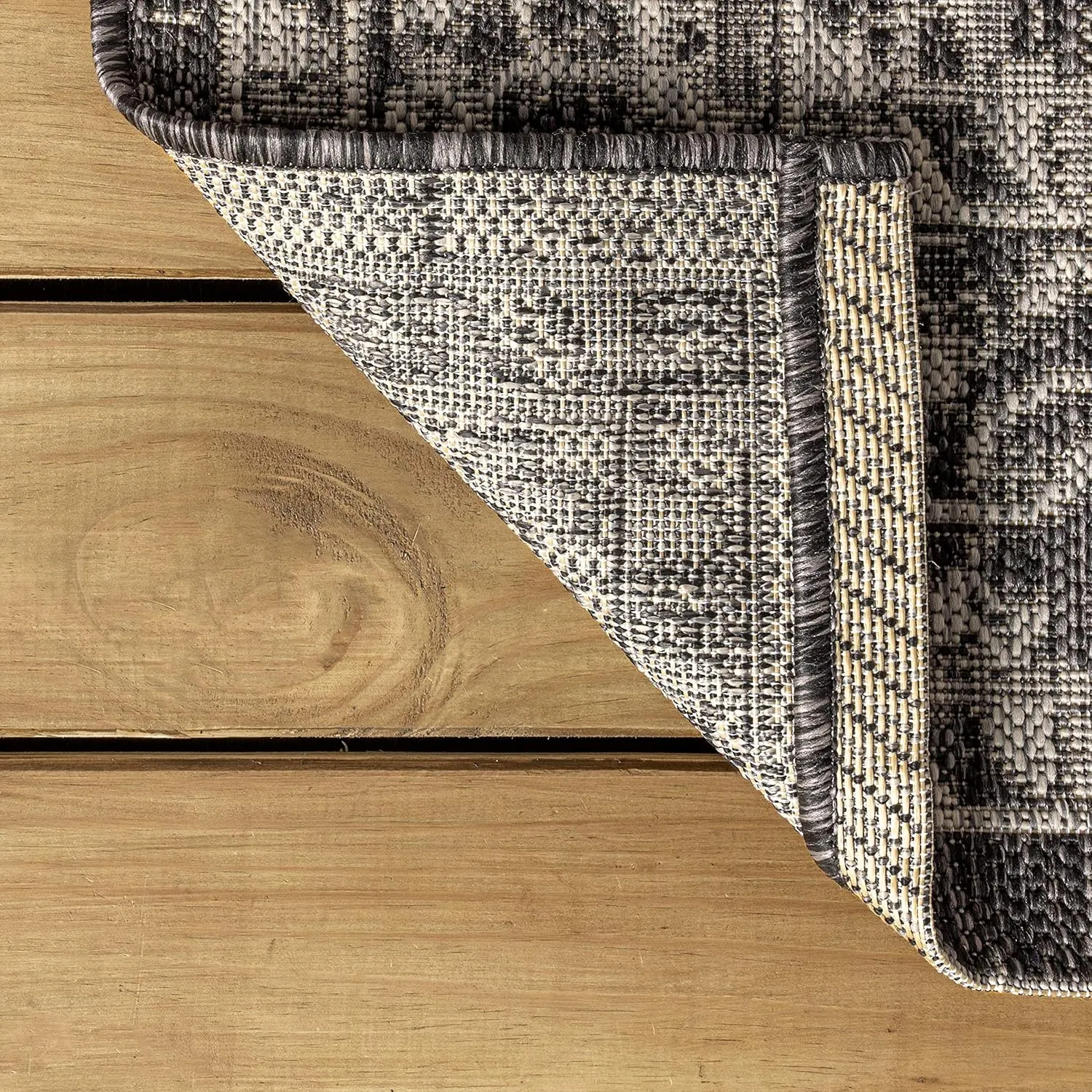 JONATHAN Y SMB103C-28 Palazzo Vine and Border Textured Weave Indoor Outdoor Runner Rug Coastal Bohemian Rustic Glam Easy Cleaning Bedroom Kitchen Backyard Patio Non Shedding, 2 X 8, Black/Gray