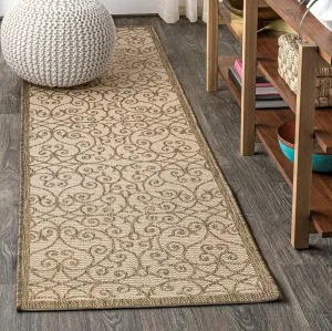 JONATHAN Y SMB107B-28 Madrid Vintage Filigree Textured Weave Indoor Outdoor Runner Rug Classic Coastal Easy-Cleaning Bedroom Kitchen Backyard Patio Non Shedding, 2 X 8, Beige/Brown