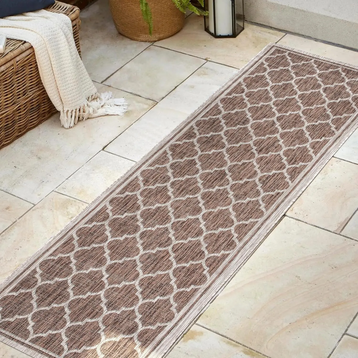 JONATHAN Y SMB109B-28 Trebol Moroccan Trellis Textured Weave Indoor Outdoor-Rug Modern Bohemian LivingRoom Backyard,2 X 8,Espresso/Taupe