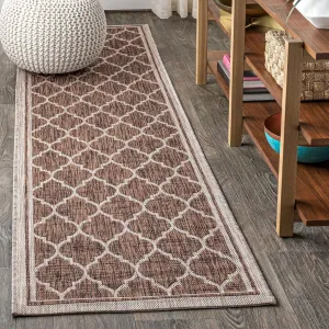 JONATHAN Y SMB109B-28 Trebol Moroccan Trellis Textured Weave Indoor Outdoor-Rug Modern Bohemian LivingRoom Backyard,2 X 8,Espresso/Taupe
