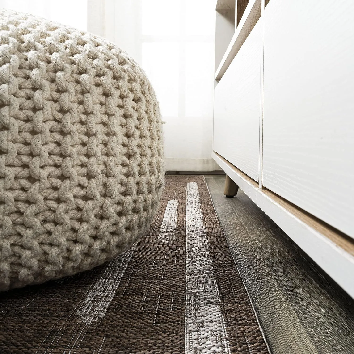JONATHAN Y SMB124B-28 Zolak Berber Stripe Geometric Indoor Outdoor Runner Rug Bohemian Contemporary Easy Cleaning Bedroom Kitchen Backyard Patio Non Shedding, 2 X 8, Brown/Beige
