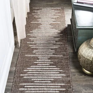 JONATHAN Y SMB124B-28 Zolak Berber Stripe Geometric Indoor Outdoor Runner Rug Bohemian Contemporary Easy Cleaning Bedroom Kitchen Backyard Patio Non Shedding, 2 X 8, Brown/Beige